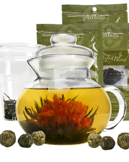 Primula Flowering Tea Set with 40 Ounce Blossom Teapot with 6 Flowering Teas and Loose Tea Variety Pack