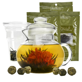 Primula Flowering Tea Set with 40 Ounce Blossom Teapot with 6 Flowering Teas and Loose Tea Variety Pack